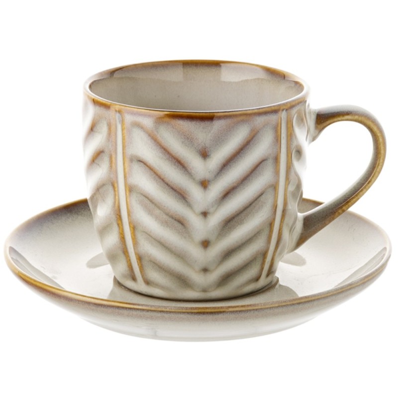 Komplet 6 filiżanek ze spodkami porcelanowych Florina Lehti 250 ml do kawy herbaty zestaw beżowe