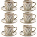 Komplet 6 filiżanek ze spodkami porcelanowych Florina Lehti 250 ml do kawy herbaty zestaw beżowe