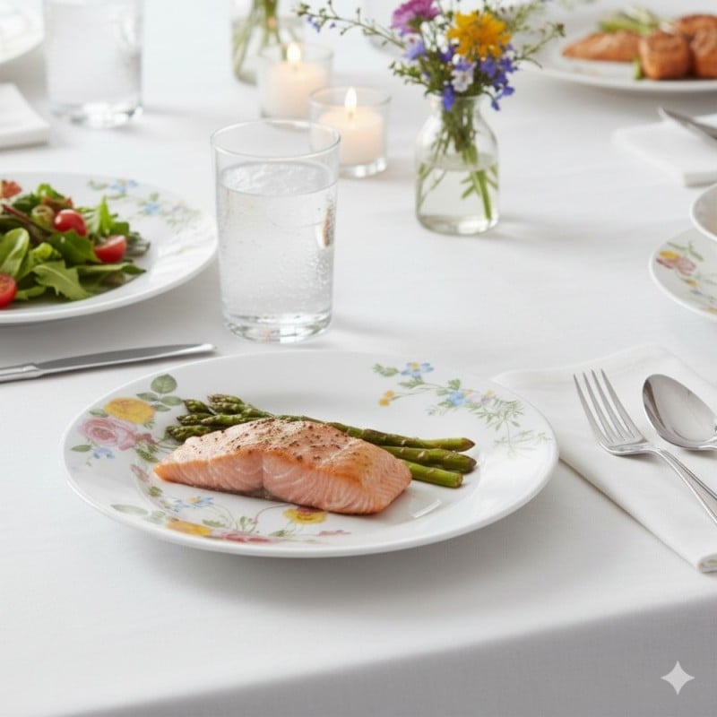 Serwis obiadowy 18 elementów Bestler białe talerze dla 6 osób wzór kwiaty róże