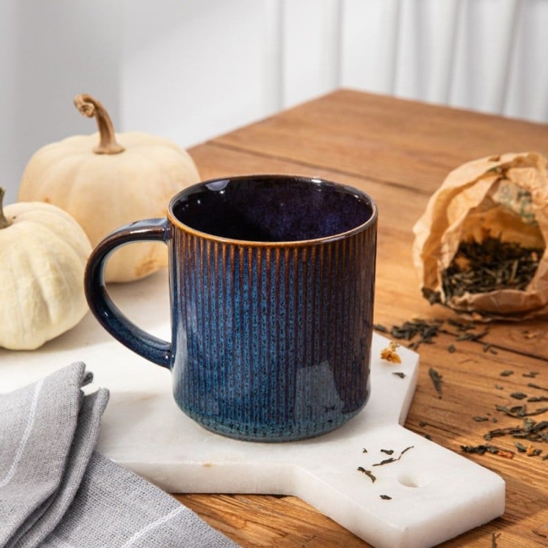 Komplet 6 kubków porcelanowych Florina Evia Blue 330 ml do kawy herbaty zestaw niebieskie modern