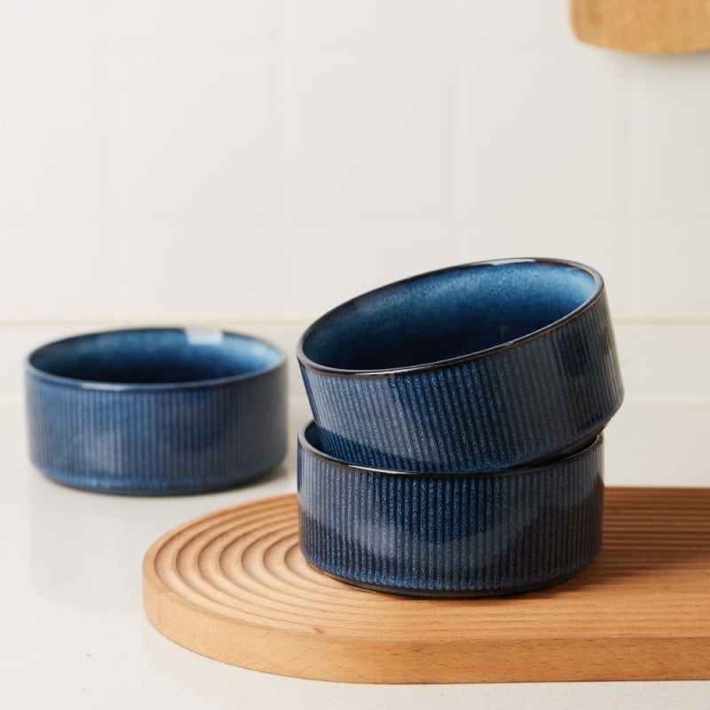 Salaterka porcelanowa 14 cm Florina Evia Blue granatowy prążkowany modern