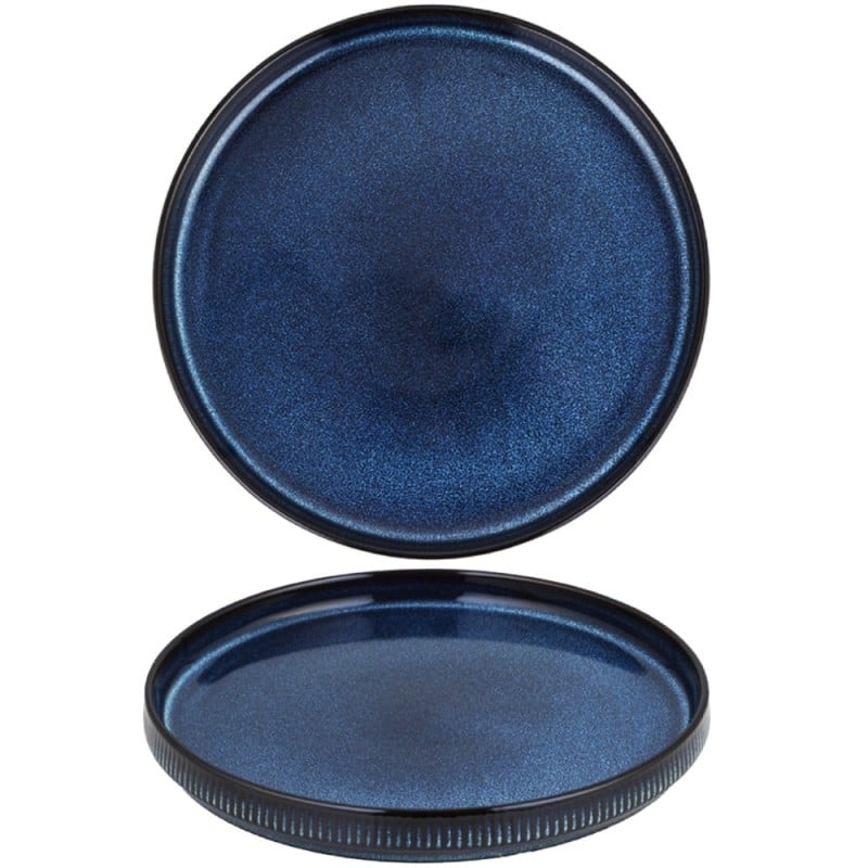 Talerz deserowy porcelanowy 21 cm Florina Evia Blue granatowy prążkowany modern