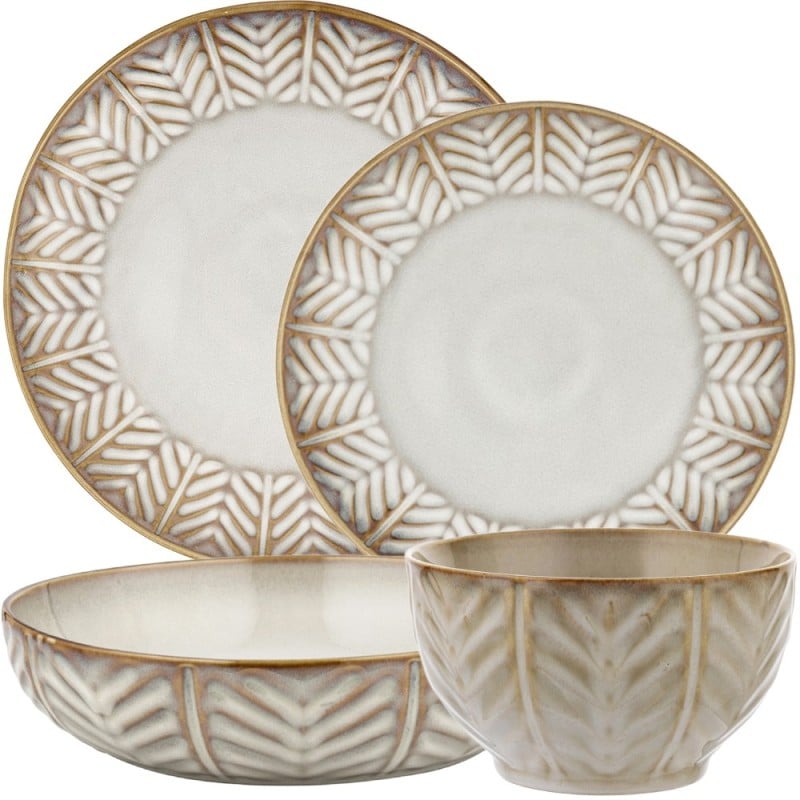 Serwis obiadowy porcelanowy Florina Lehti 30 elementów zestaw talerzy salaterek kubków dla 6 osób liście