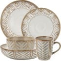 Serwis obiadowy porcelanowy Florina Lehti 30 elementów zestaw talerzy salaterek kubków dla 6 osób liście
