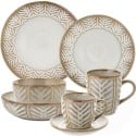 Serwis obiadowy porcelanowy Florina Lehti 42 elementy zestaw talerzy salaterek kubków filiżanek dla 6 osób liście