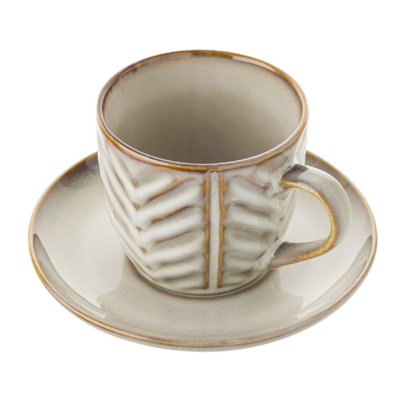 Serwis obiadowy porcelanowy Florina Lehti 42 elementy zestaw talerzy salaterek kubków filiżanek dla 6 osób liście