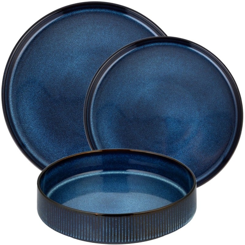 Serwis obiadowy porcelanowy Florina Evia Blue 18 elementów zestaw talerzy dla 6 osób modern