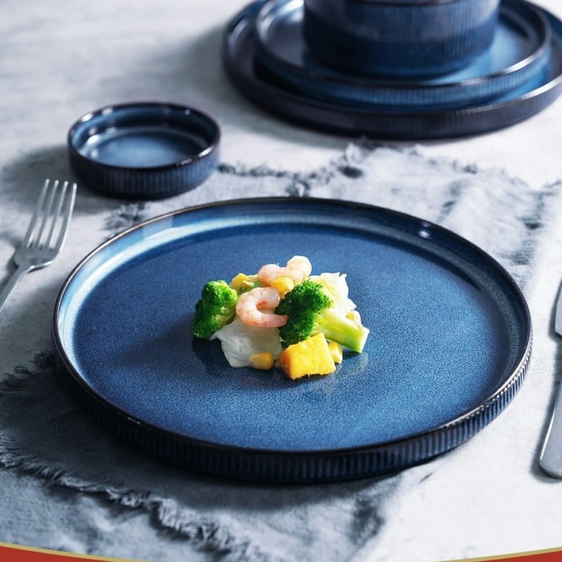 Serwis obiadowy porcelanowy Florina Evia Blue 24 elementy zestaw talerzy dla 6 osób modern