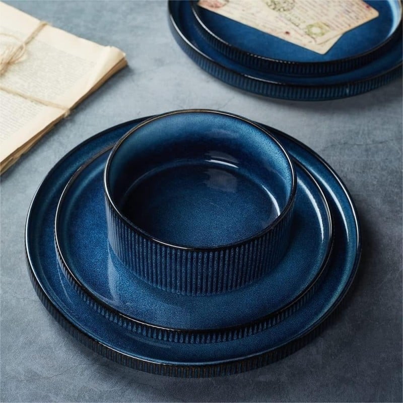 Serwis obiadowy porcelanowy Florina Evia Blue 24 elementy zestaw talerzy dla 6 osób modern