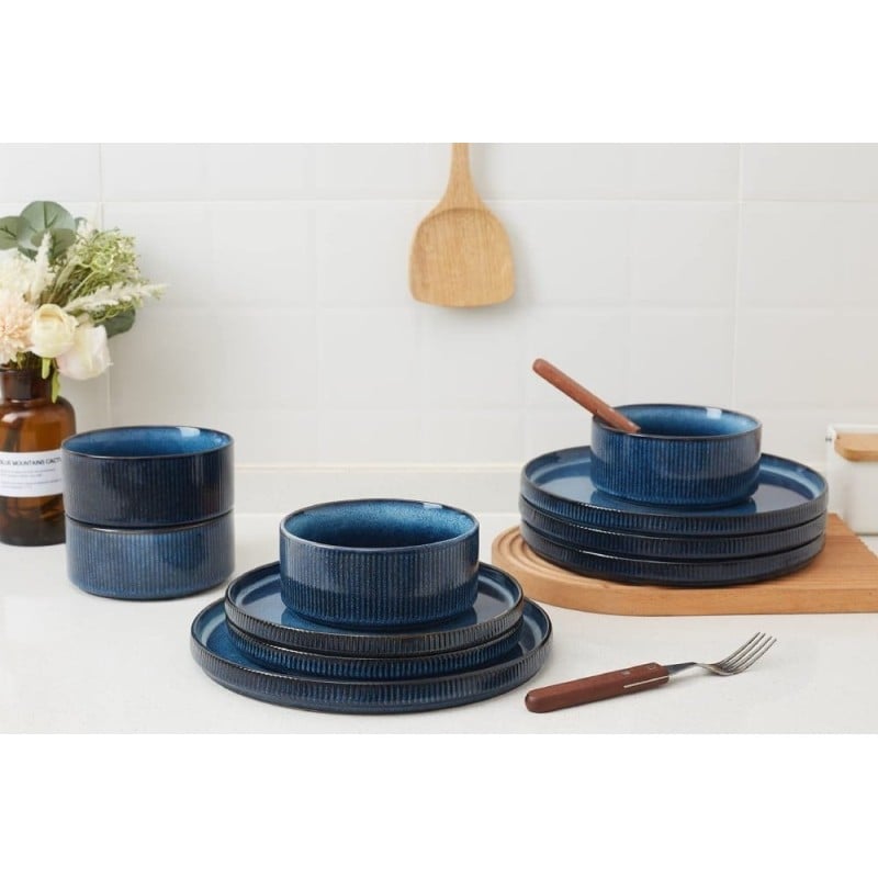 Serwis obiadowy porcelanowy Florina Evia Blue 30 elementów zestaw talerzy dla 6 osób modern