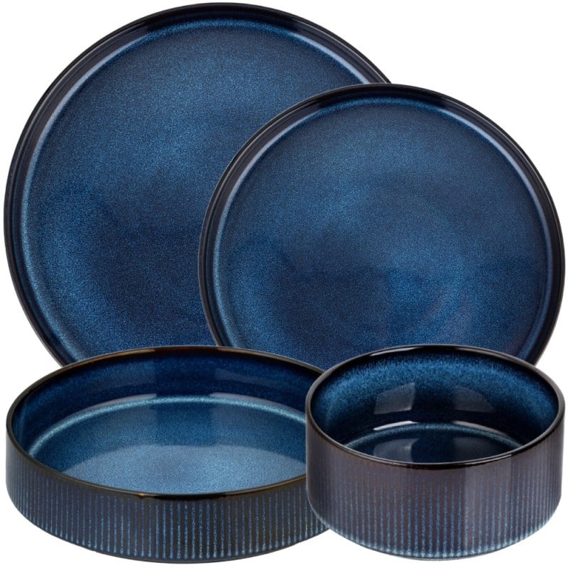 Serwis obiadowy porcelanowy Florina Evia Blue 30 elementów zestaw talerzy dla 6 osób modern