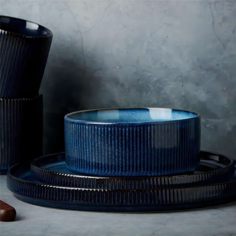 Serwis obiadowy porcelanowy Florina Evia Blue 30 elementów zestaw talerzy dla 6 osób modern