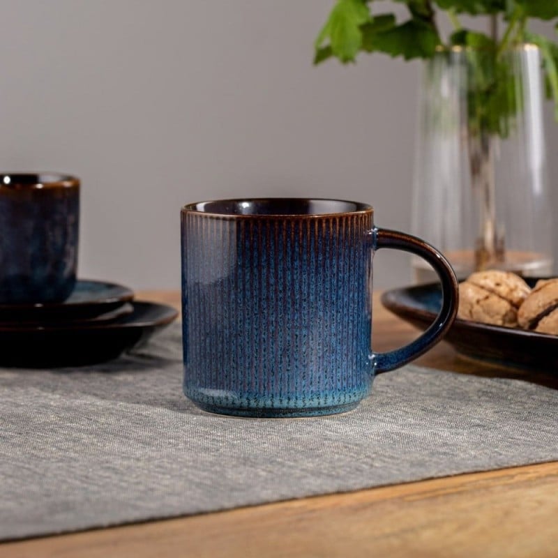 Serwis obiadowy porcelanowy Florina Evia Blue 30 elementów zestaw talerzy dla 6 osób modern