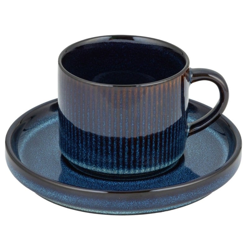 Komplet 6 filiżanek ze spodkami porcelanowe Florina Evia Blue 250 ml do kawy herbaty zestaw niebieskie modern