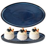 Talerz owalny patera półmisek porcelanowy Florina Evia Blue granatowy prążkowany modern