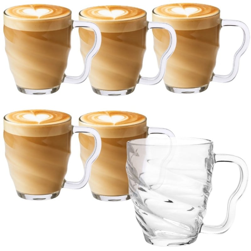Szklanki z uchem 410 ml Diana do kawy herbaty drinków deserów zestaw 6 szklanek