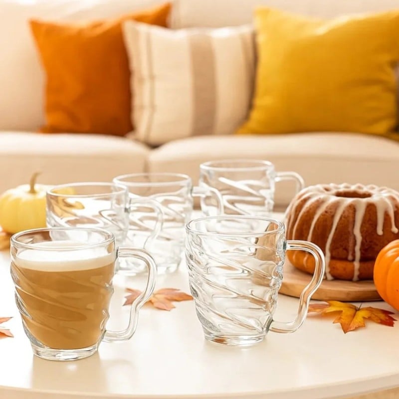Szklanki z uchem 410 ml Diana do kawy herbaty drinków deserów zestaw 6 szklanek