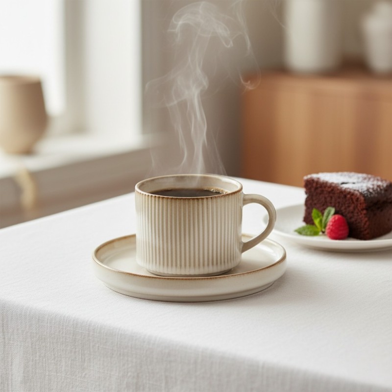 Komplet 6 filiżanek ze spodkami porcelanowych GierekHoff Evie 250 ml do kawy herbaty zestaw kremowe retro