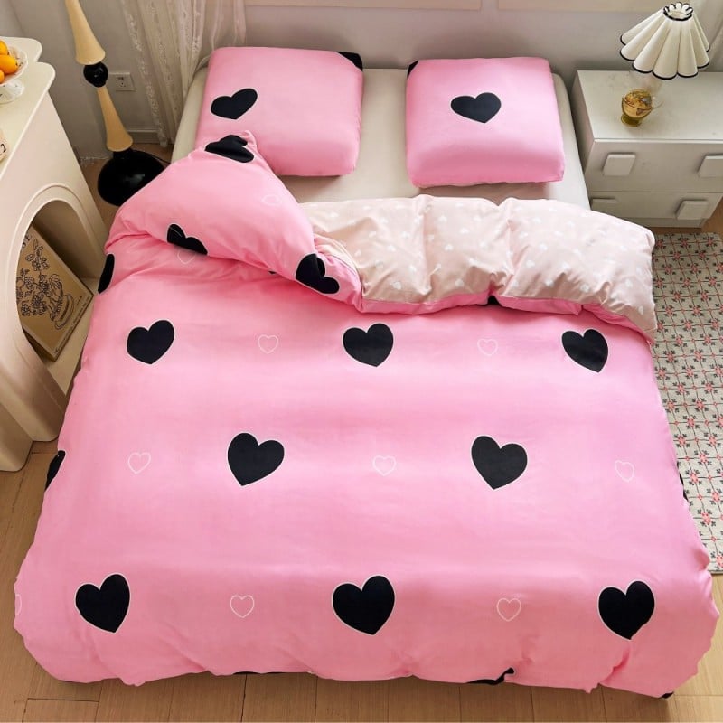 Pościel 160x200 bawełna satynowa dwustronna GierekHoff gruba 3 części GH 3098 różowa w serca