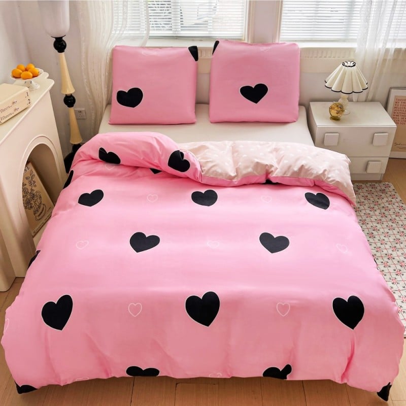 Pościel 160x200 bawełna satynowa dwustronna GierekHoff gruba 3 części GH 3098 różowa w serca