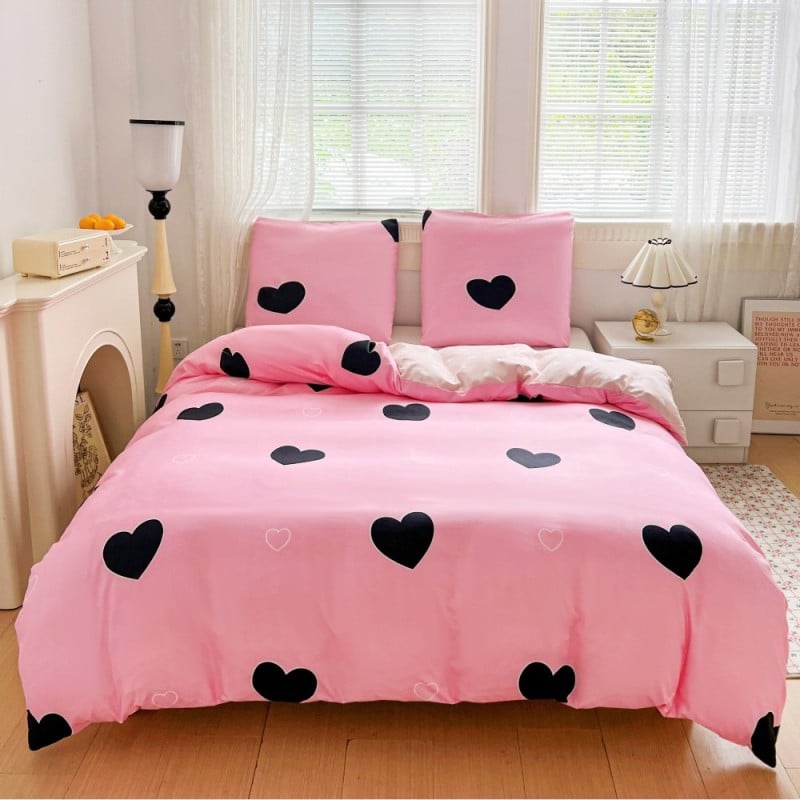 Pościel 160x200 bawełna satynowa dwustronna GierekHoff gruba 3 części GH 3098 różowa w serca