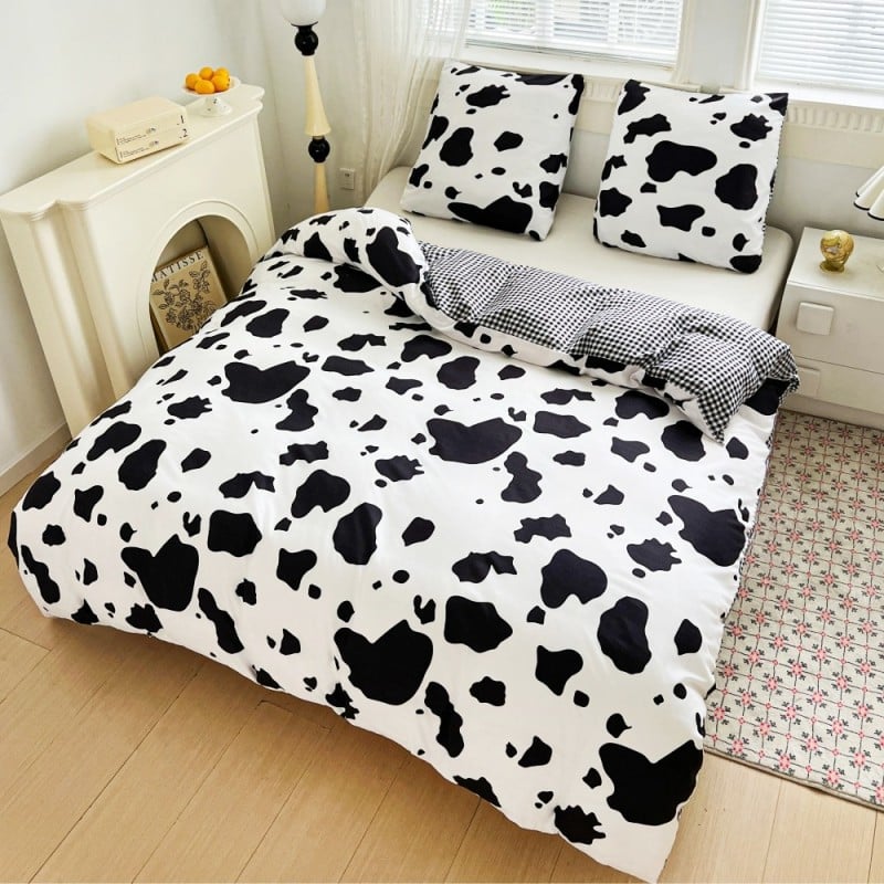 Pościel 200x220 bawełna satynowa dwustronna GierekHoff gruba 3 części GH 3100 krowie łaty