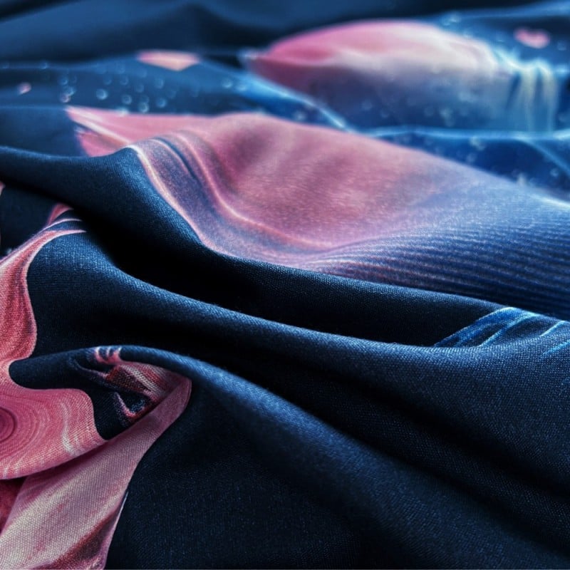 Pościel 160x200 bawełna satynowa dwustronna GierekHoff gruba 3 części GH 3101 granatowe w pióra