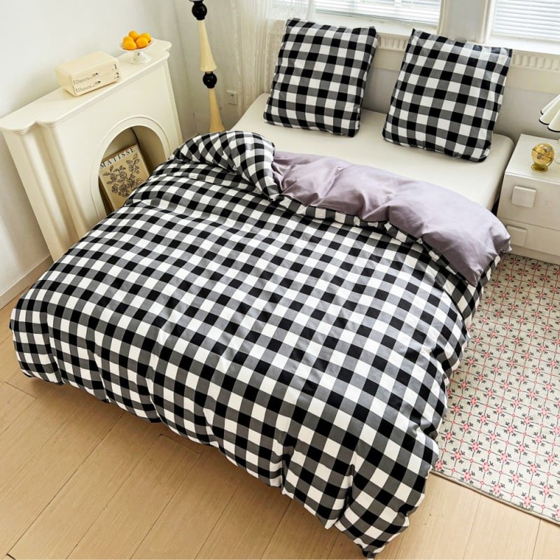 Pościel 140x200 bawełna satynowa dwustronna GierekHoff gruba 2 części GH 3102 krata