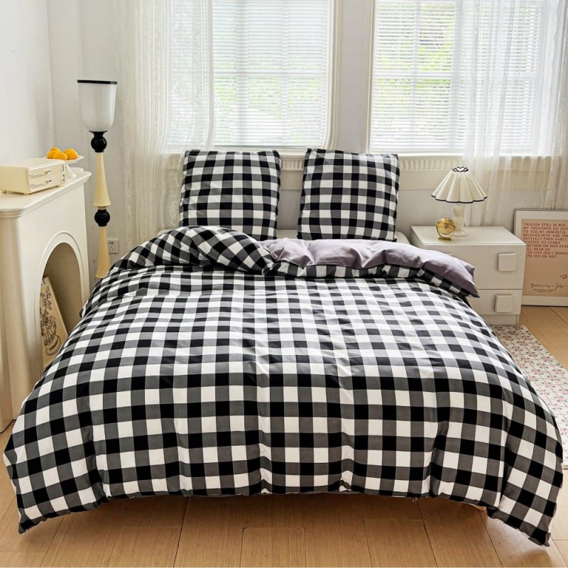 Pościel 200x220 bawełna satynowa dwustronna GierekHoff gruba 3 części GH 3102 krata