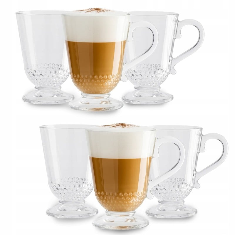 Szklanki z uchem 320 ml Altom Siena Perełki kubki do herbaty kawy latte macchiato komplet 6 sztuk z łyżeczkami