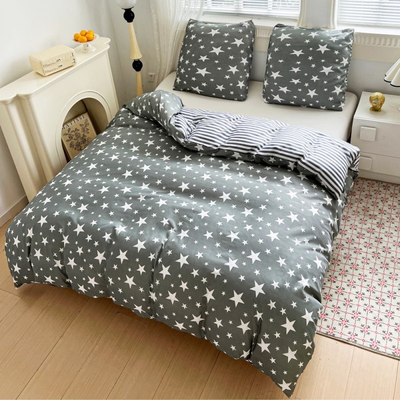 Pościel 200x220 bawełna satynowa dwustronna GierekHoff gruba 3 części GH 3103 szara w gwiazdki