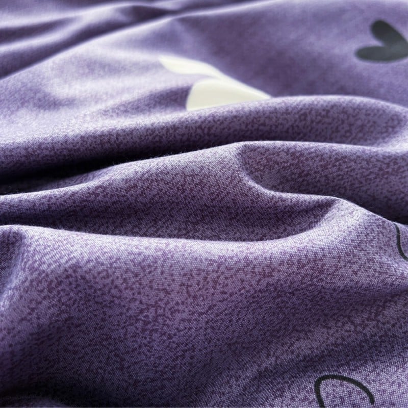 Pościel 160x200 bawełna satynowa dwustronna GierekHoff gruba 3 części GH 3104 fioletowa w serduszka