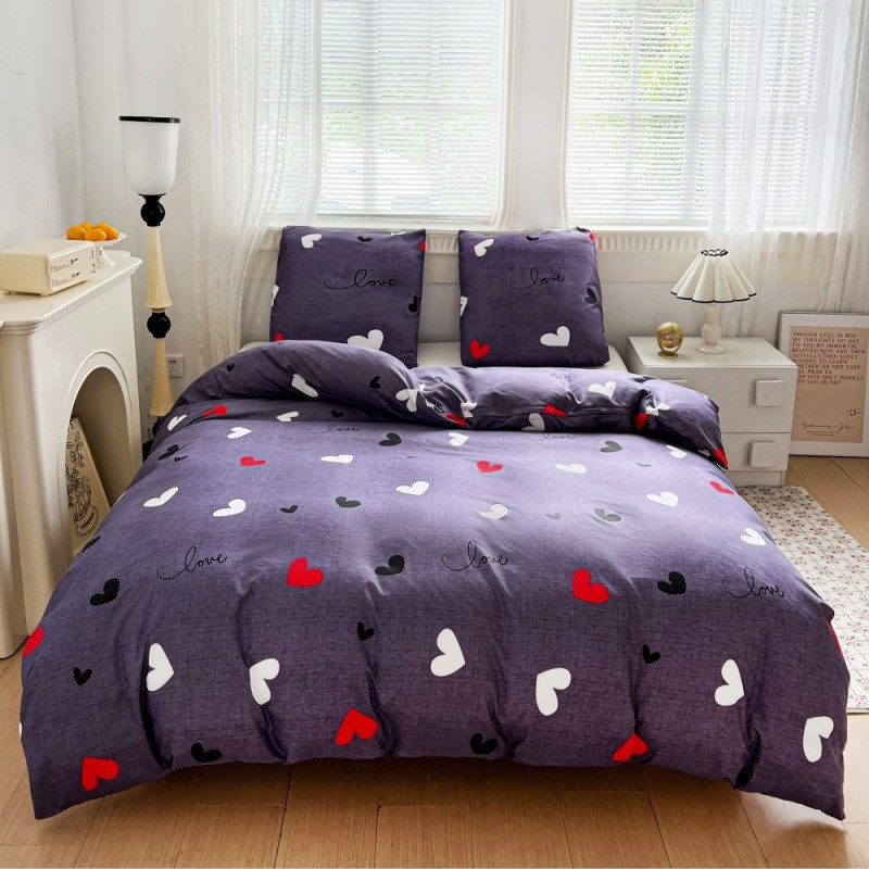 Pościel 200x220 bawełna satynowa dwustronna GierekHoff gruba 3 części GH 3104 fioletowa w serduszka