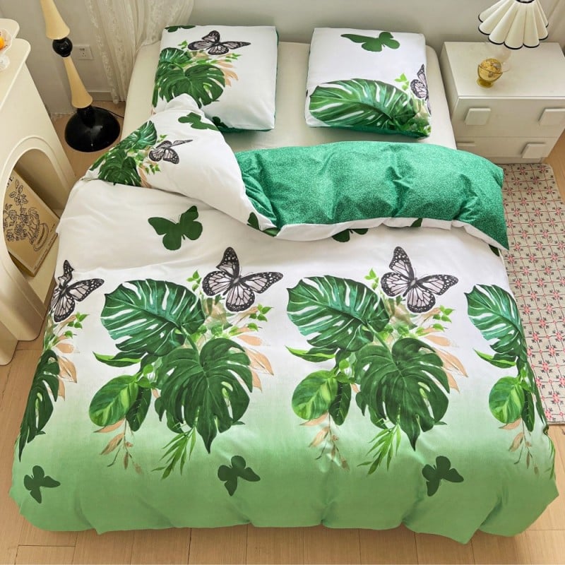 Pościel 140x200 bawełna satynowa dwustronna GierekHoff gruba 2 części GH 3105 liście monstery