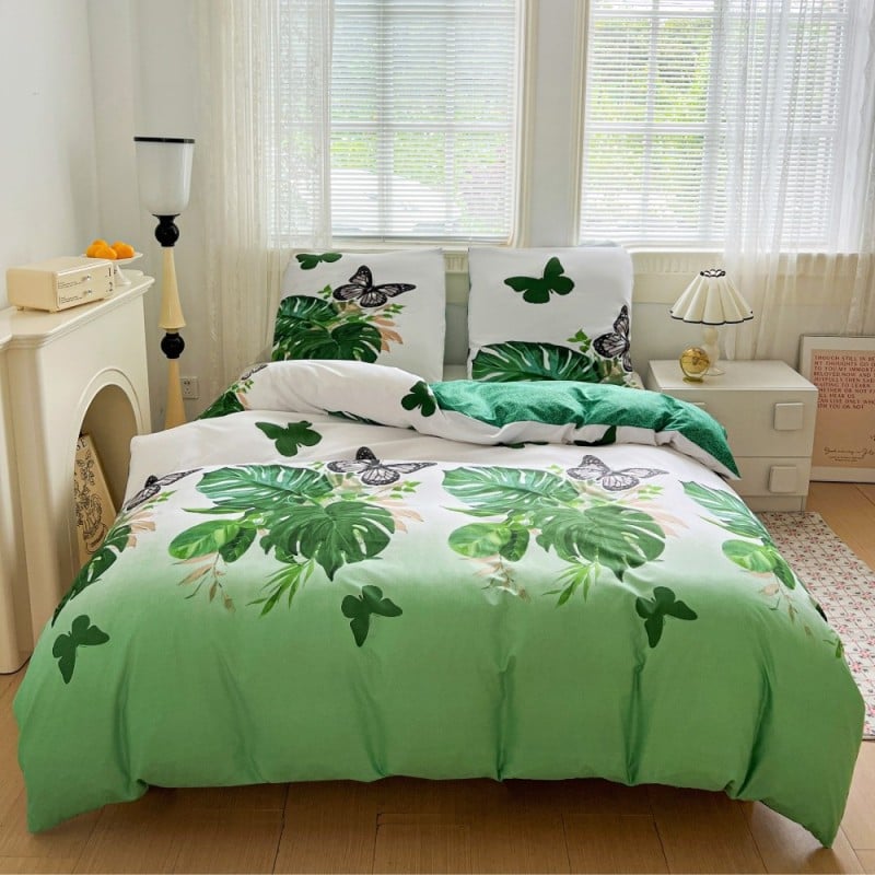 Pościel 140x200 bawełna satynowa dwustronna GierekHoff gruba 2 części GH 3105 liście monstery