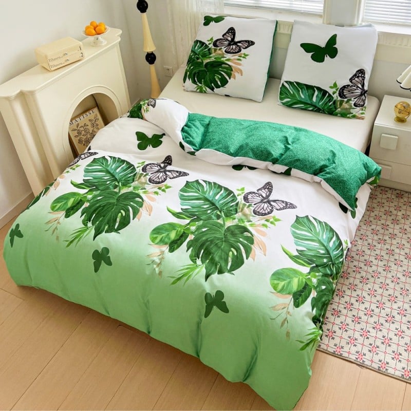 Pościel 200x220 bawełna satynowa dwustronna GierekHoff gruba 3 części GH 3105 liście monstery