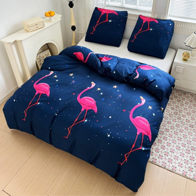 Pościel 140x200 bawełna satynowa dwustronna GierekHoff gruba 2 części GH 3108 flamingi