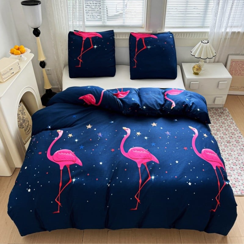 Pościel 140x200 bawełna satynowa dwustronna GierekHoff gruba 2 części GH 3108 flamingi