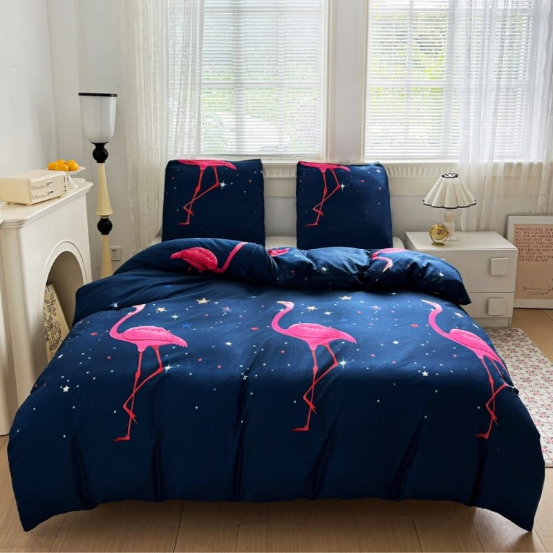 Pościel 200x220 bawełna satynowa dwustronna GierekHoff gruba 3 części GH 3108 flamingi