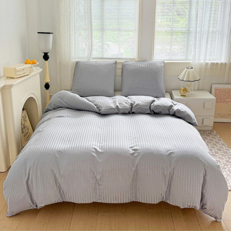 Pościel 140x200 adamaszek bawełna satynowa GierekHoff gruba 2 części GH 3111 hotelowa szara w paski