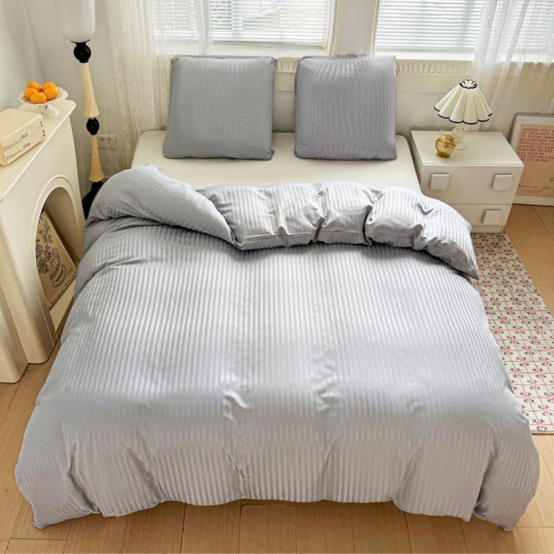 Pościel 160x200 adamaszek bawełna satynowa GierekHoff gruba 3 części GH 3111 hotelowa szara w paski