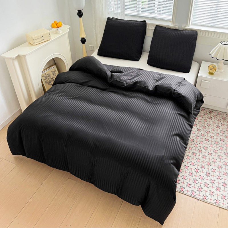 Pościel 140x200 adamaszek bawełna satynowa GierekHoff gruba 2 części GH 3112 hotelowa czarna w paski