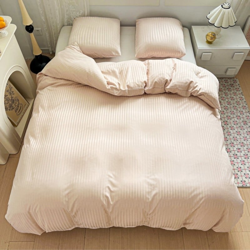 Pościel 160x200 adamaszek bawełna satynowa GierekHoff gruba 3 części GH 3113 hotelowa beżowa w paski