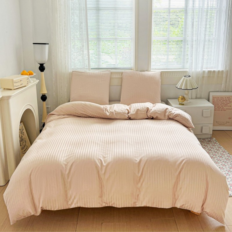 Pościel 160x200 adamaszek bawełna satynowa GierekHoff gruba 3 części GH 3113 hotelowa beżowa w paski