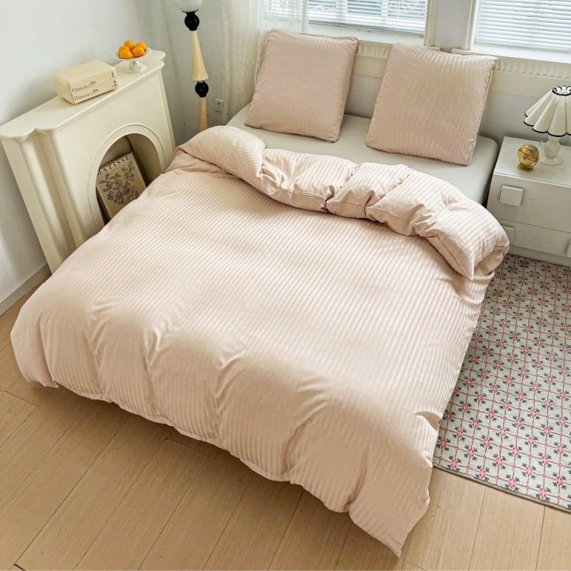 Pościel 200x220 adamaszek bawełna satynowa GierekHoff gruba 3 części GH 3113 hotelowa beżowa w paski