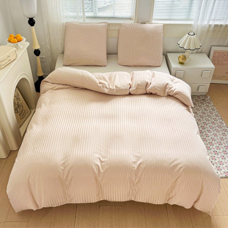 Pościel 200x220 adamaszek bawełna satynowa GierekHoff gruba 3 części GH 3113 hotelowa beżowa w paski