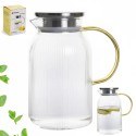 Szklany dzbanek do napojów 1,5 l z metalową pokrywką I złotą rączką tragar