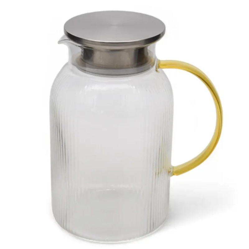 Szklany dzbanek do napojów 1,5 l z metalową pokrywką I złotą rączką tragar