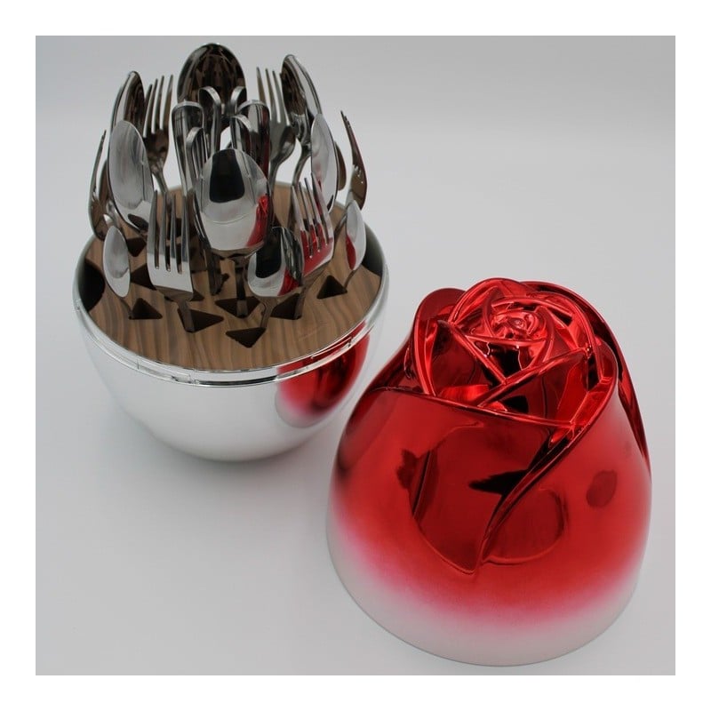 Komplet sztućców stal nierdzewna połysk Rosa Bella zestaw 24 elementy organizer kwiat jajko RB 731