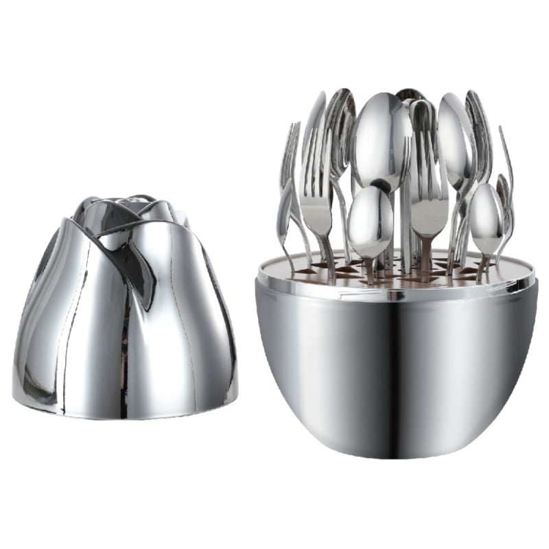 Komplet sztućców stal nierdzewna połysk Rosa Bella zestaw 24 elementy organizer kwiat jajko RB 735